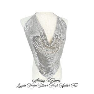 Whiting & Davis Liquid Metal Silver Mesh Halter Top